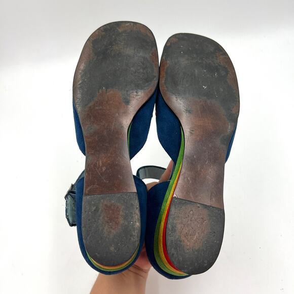 Vintage Rhea Nichols Suede Wedges Mary Jane Shoes Blue Rainbow Memphis - Picture 9 of 12